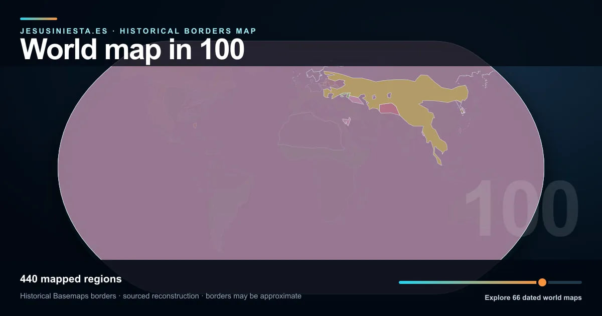 Reconstrucción del mapa histórico mundial con las regiones cartografiadas en 100