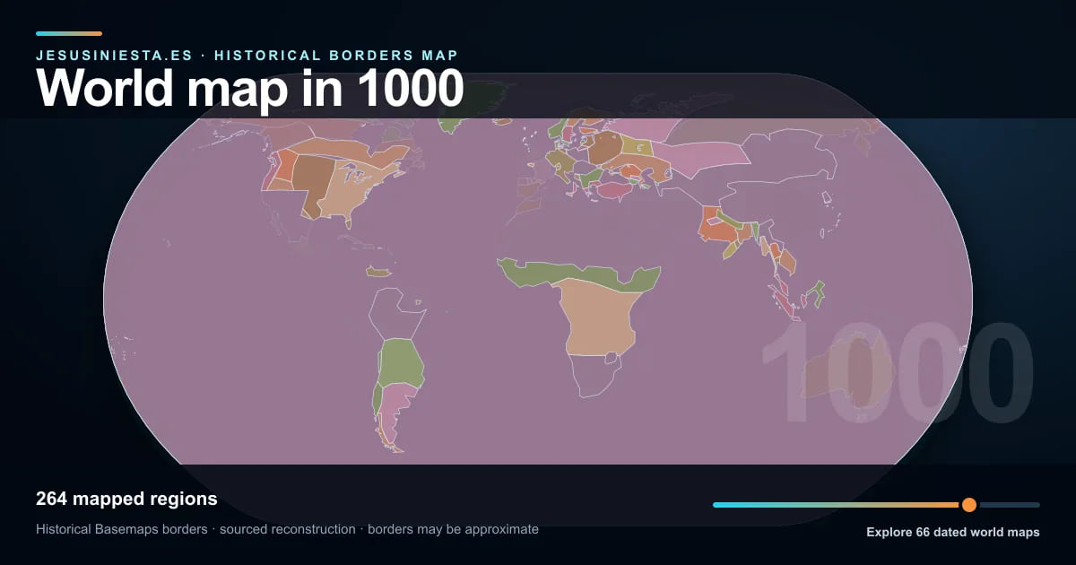 Reconstrucción del mapa histórico mundial con las regiones cartografiadas en 1000