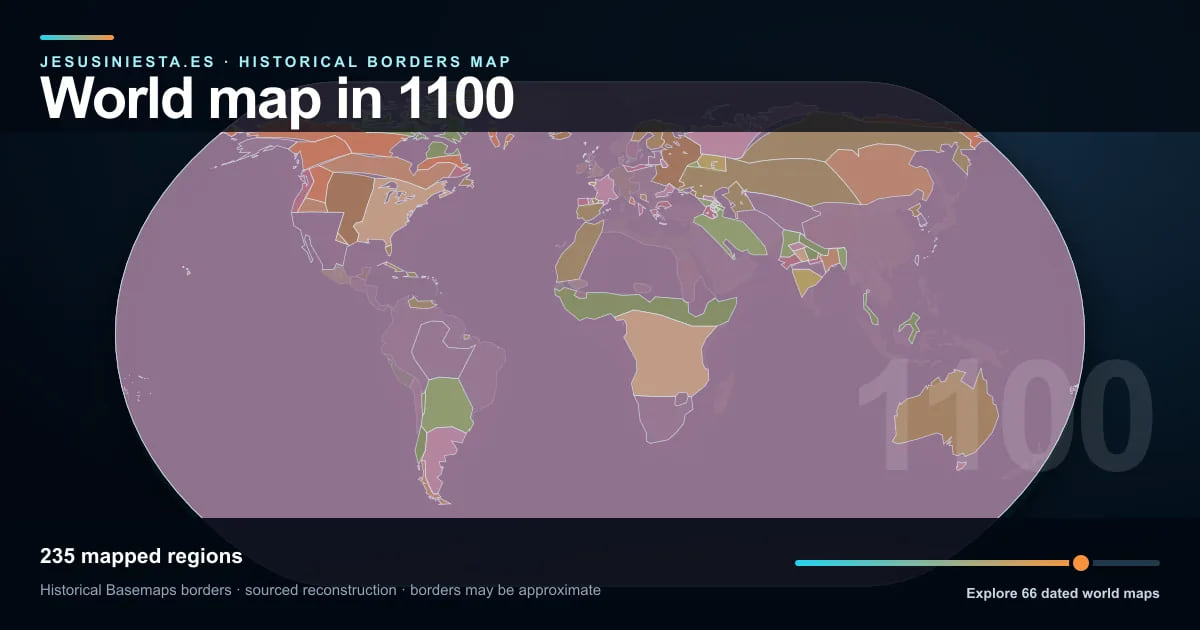Reconstrucción del mapa histórico mundial con las regiones cartografiadas en 1100