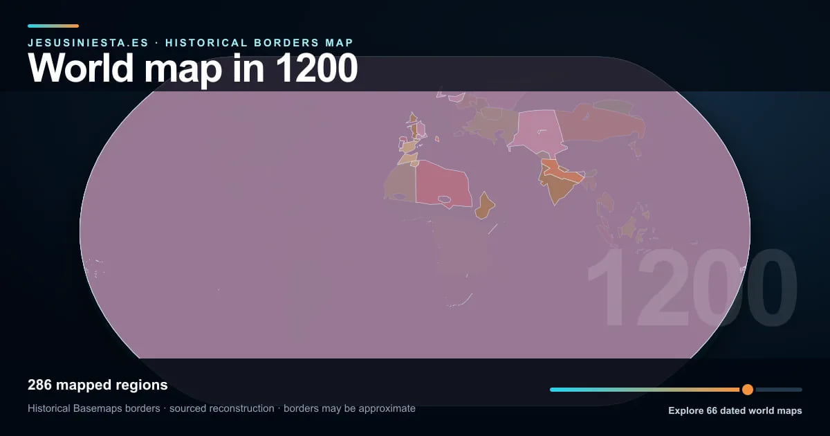 Reconstrucción del mapa histórico mundial con las regiones cartografiadas en 1200