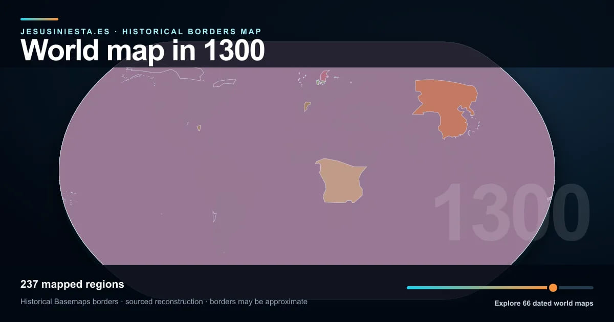 Reconstrucción del mapa histórico mundial con las regiones cartografiadas en 1300