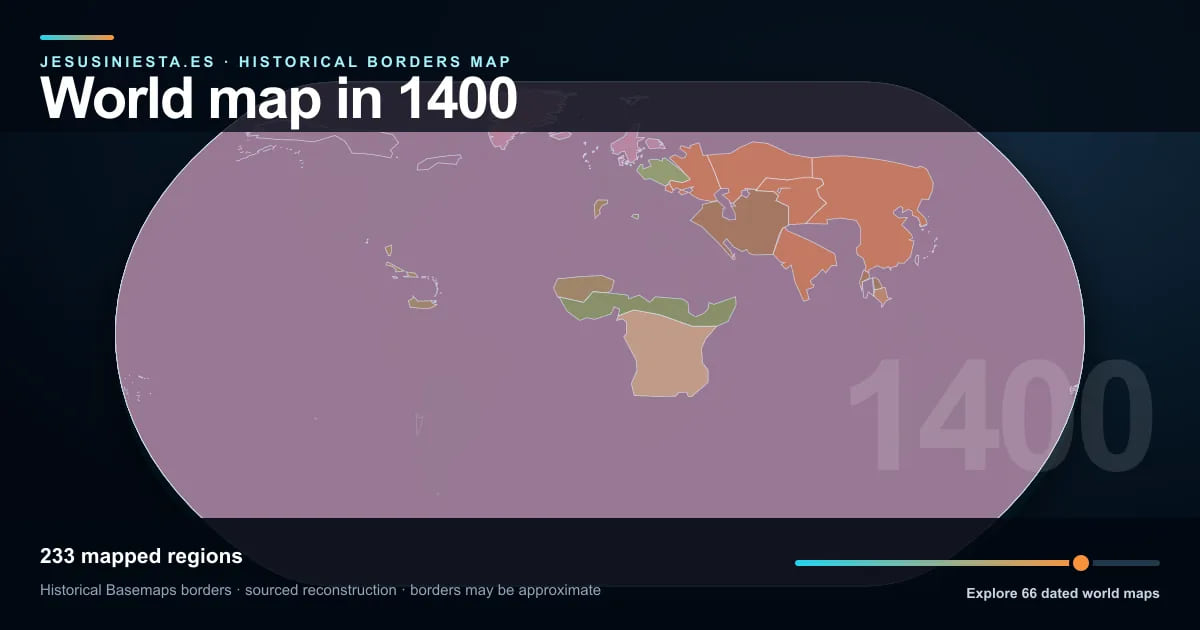 Reconstrucción del mapa histórico mundial con las regiones cartografiadas en 1400
