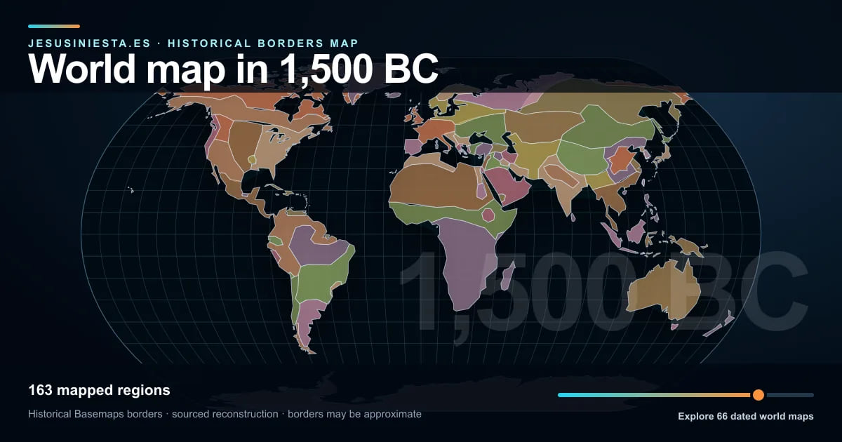 Reconstrucción del mapa histórico mundial con las regiones cartografiadas en 1500 a. C.
