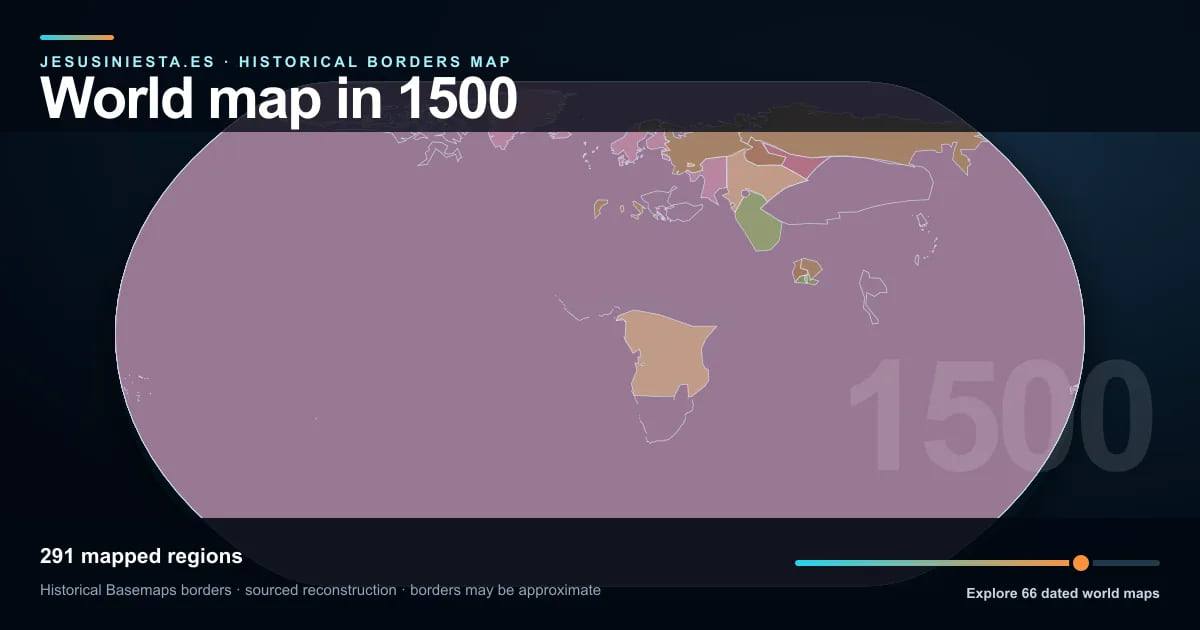 Reconstrucción del mapa histórico mundial con las regiones cartografiadas en 1500
