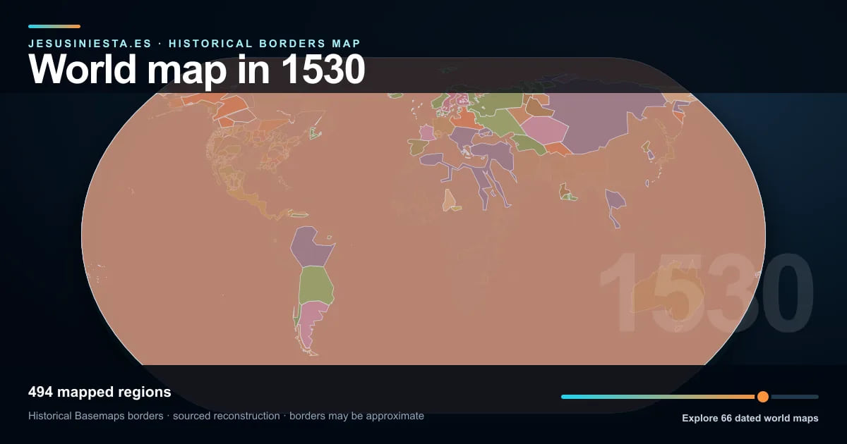 Reconstrucción del mapa histórico mundial con las regiones cartografiadas en 1530