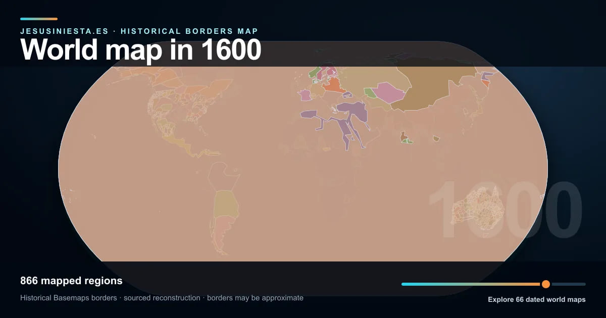 Reconstrucción del mapa histórico mundial con las regiones cartografiadas en 1600