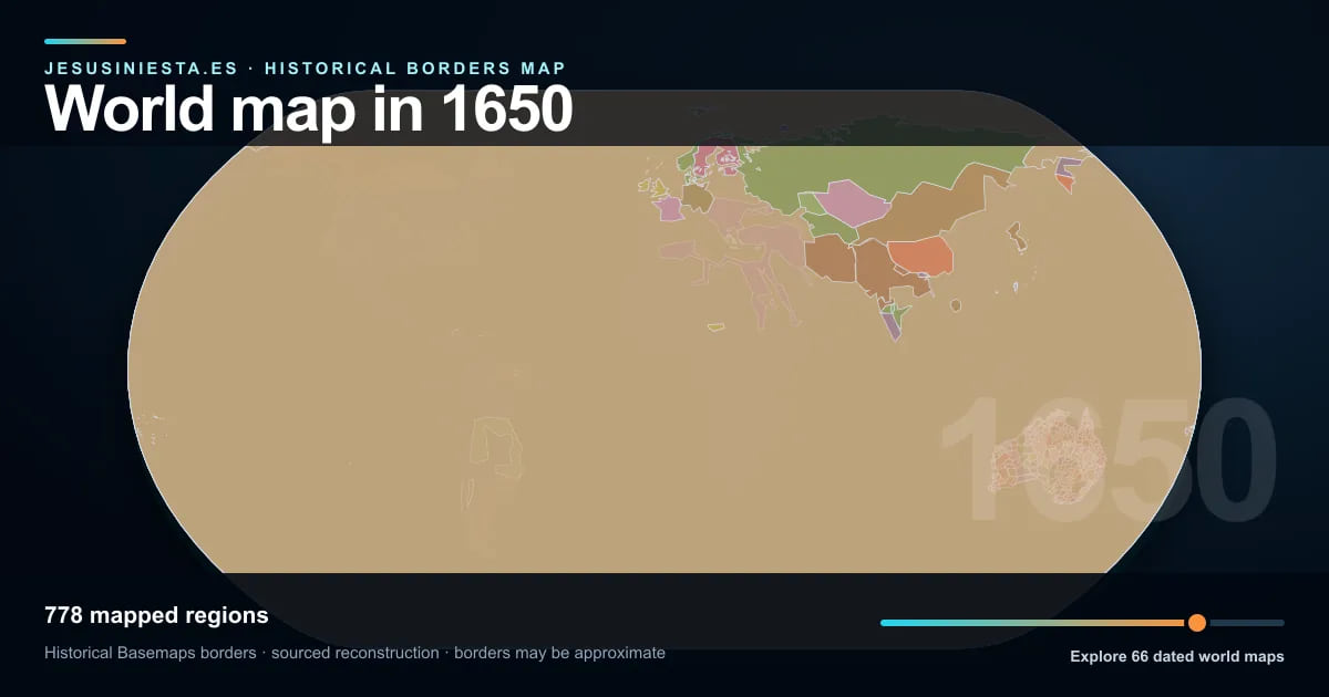 Reconstrucción del mapa histórico mundial con las regiones cartografiadas en 1650