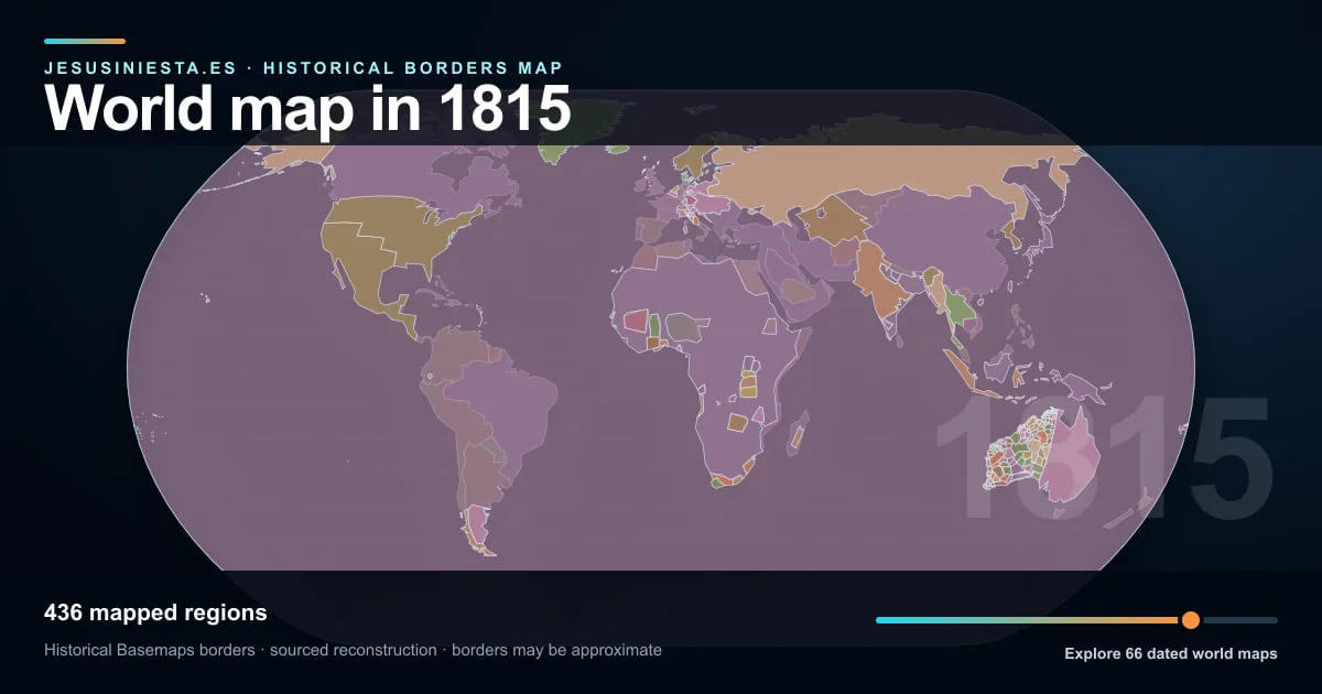 Reconstrucción del mapa histórico mundial con las regiones cartografiadas en 1815