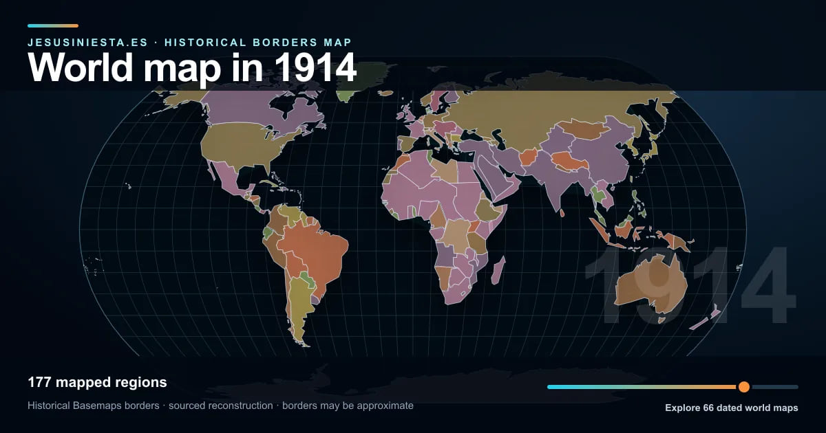 Reconstrucción del mapa histórico mundial con las regiones cartografiadas en 1914