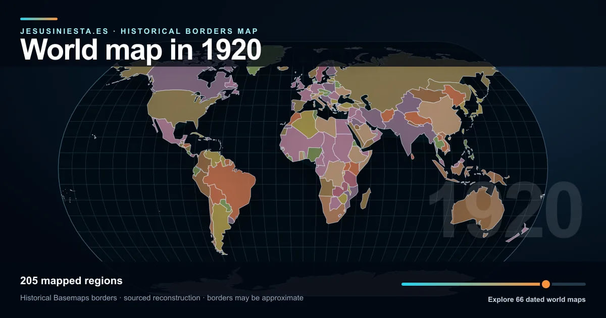 Reconstrucción del mapa histórico mundial con las regiones cartografiadas en 1920
