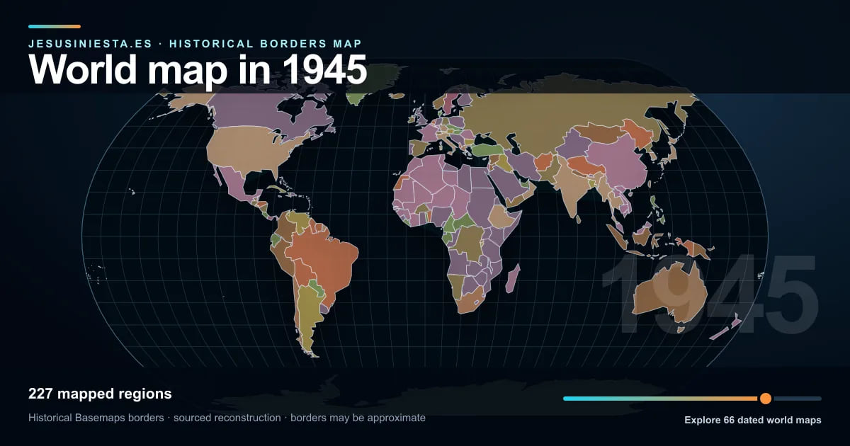 Reconstrucción del mapa histórico mundial con las regiones cartografiadas en 1945