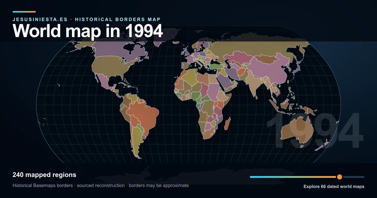 Reconstrucción del mapa histórico mundial con las regiones cartografiadas en 1994