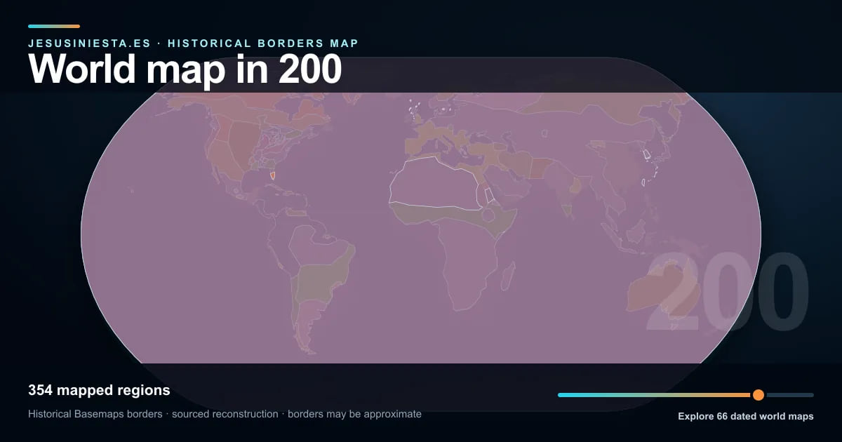 Reconstrucción del mapa histórico mundial con las regiones cartografiadas en 200