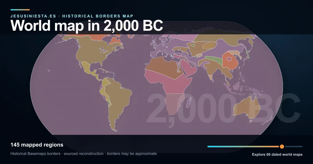 Reconstrucción del mapa histórico mundial con las regiones cartografiadas en 2000 a. C.