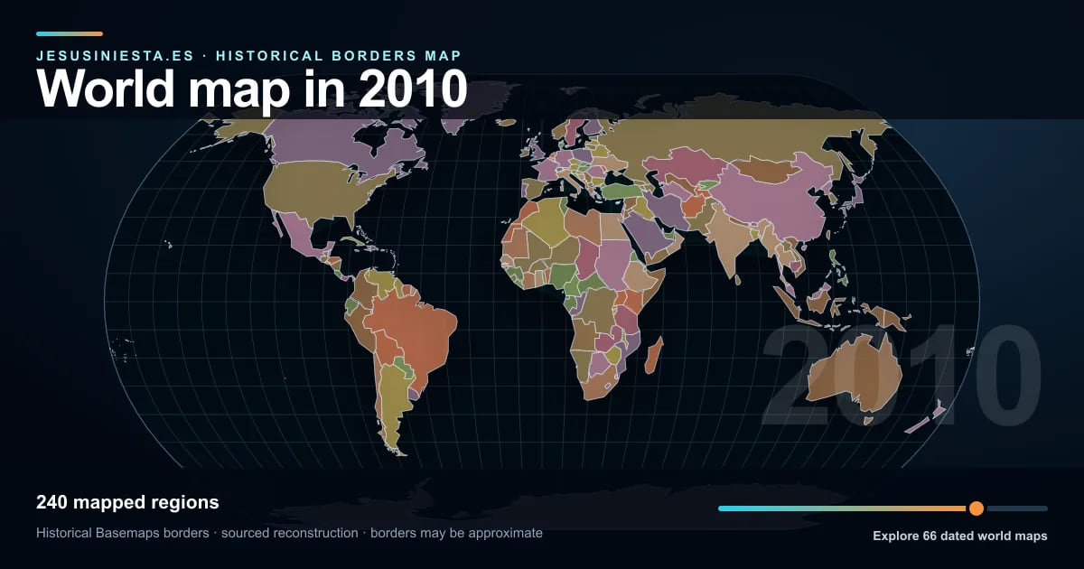 Reconstrucción del mapa histórico mundial con las regiones cartografiadas en 2010