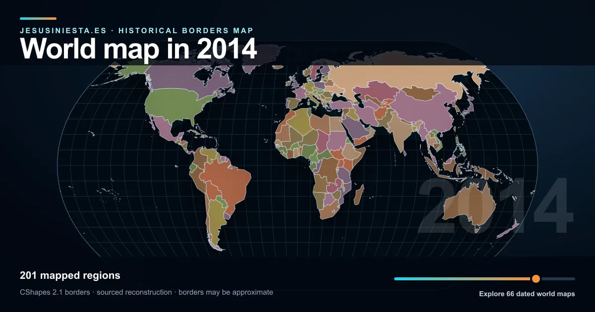 Reconstrucción del mapa histórico mundial con las regiones cartografiadas en 2014