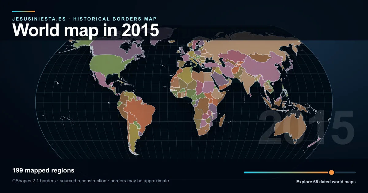 Reconstrucción del mapa histórico mundial con las regiones cartografiadas en 2015