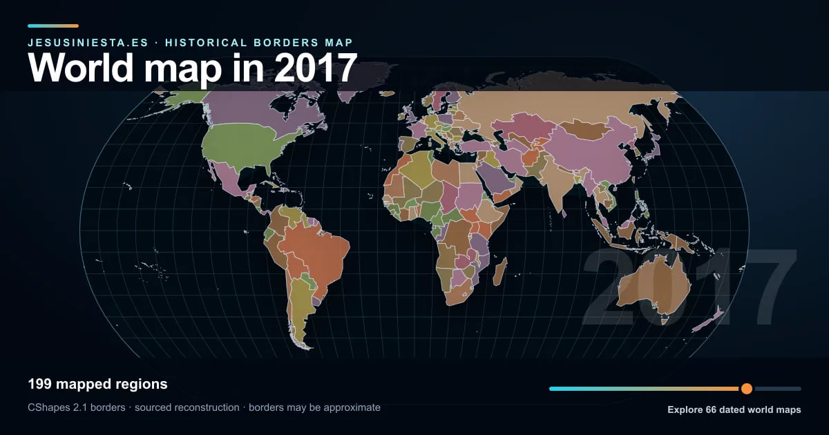 Reconstrucción del mapa histórico mundial con las regiones cartografiadas en 2017