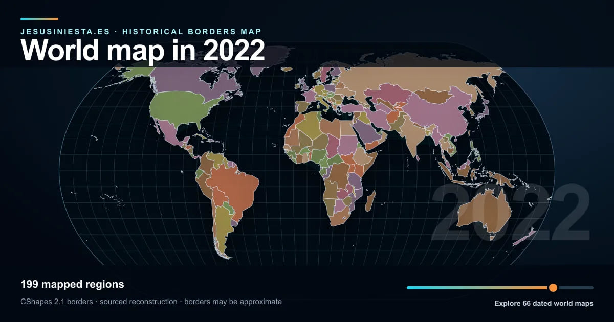 Reconstrucción del mapa histórico mundial con las regiones cartografiadas en 2022