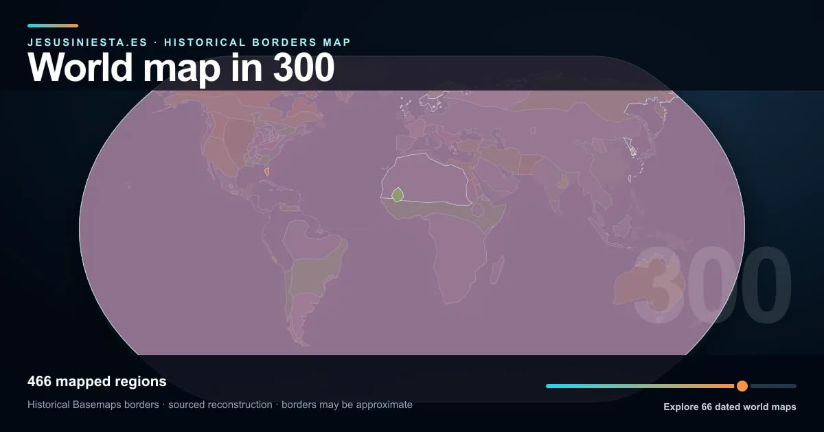Reconstrucción del mapa histórico mundial con las regiones cartografiadas en 300