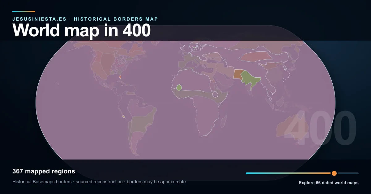 Reconstrucción del mapa histórico mundial con las regiones cartografiadas en 400
