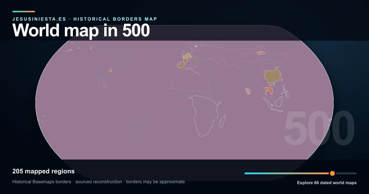 Reconstrucción del mapa histórico mundial con las regiones cartografiadas en 500
