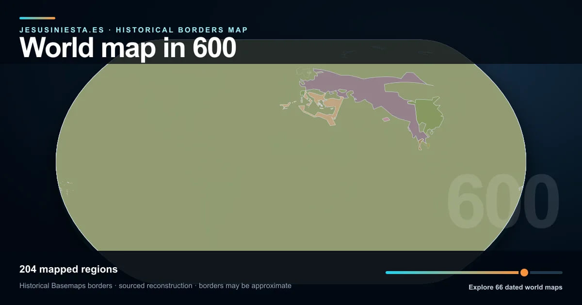 Reconstrucción del mapa histórico mundial con las regiones cartografiadas en 600