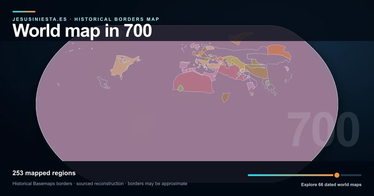 Reconstrucción del mapa histórico mundial con las regiones cartografiadas en 700