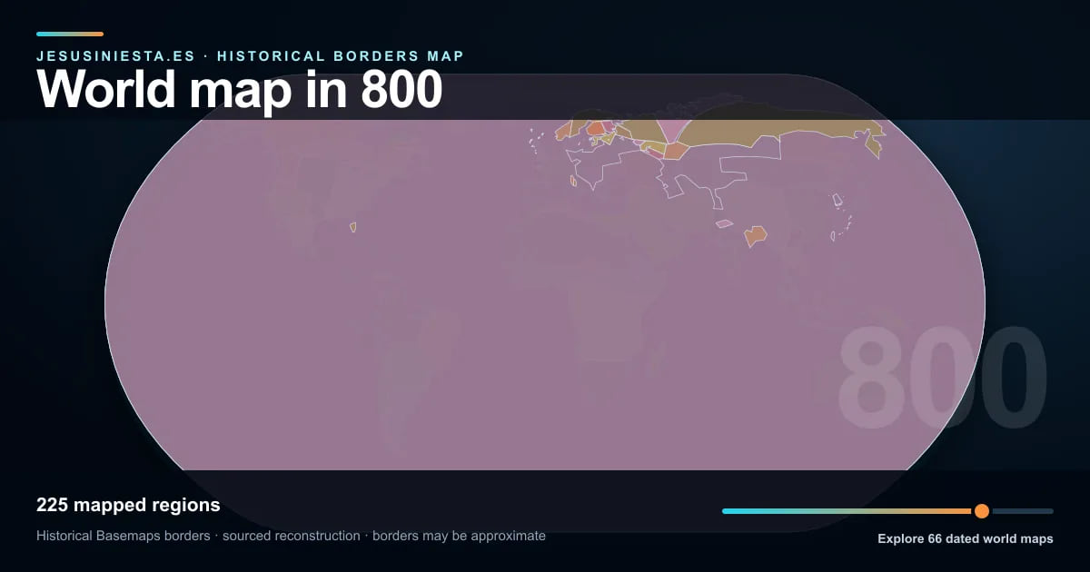 Reconstrucción del mapa histórico mundial con las regiones cartografiadas en 800