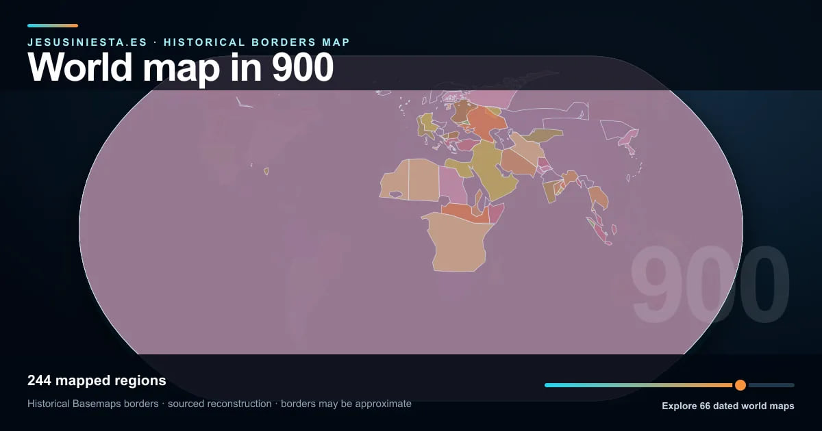 Reconstrucción del mapa histórico mundial con las regiones cartografiadas en 900
