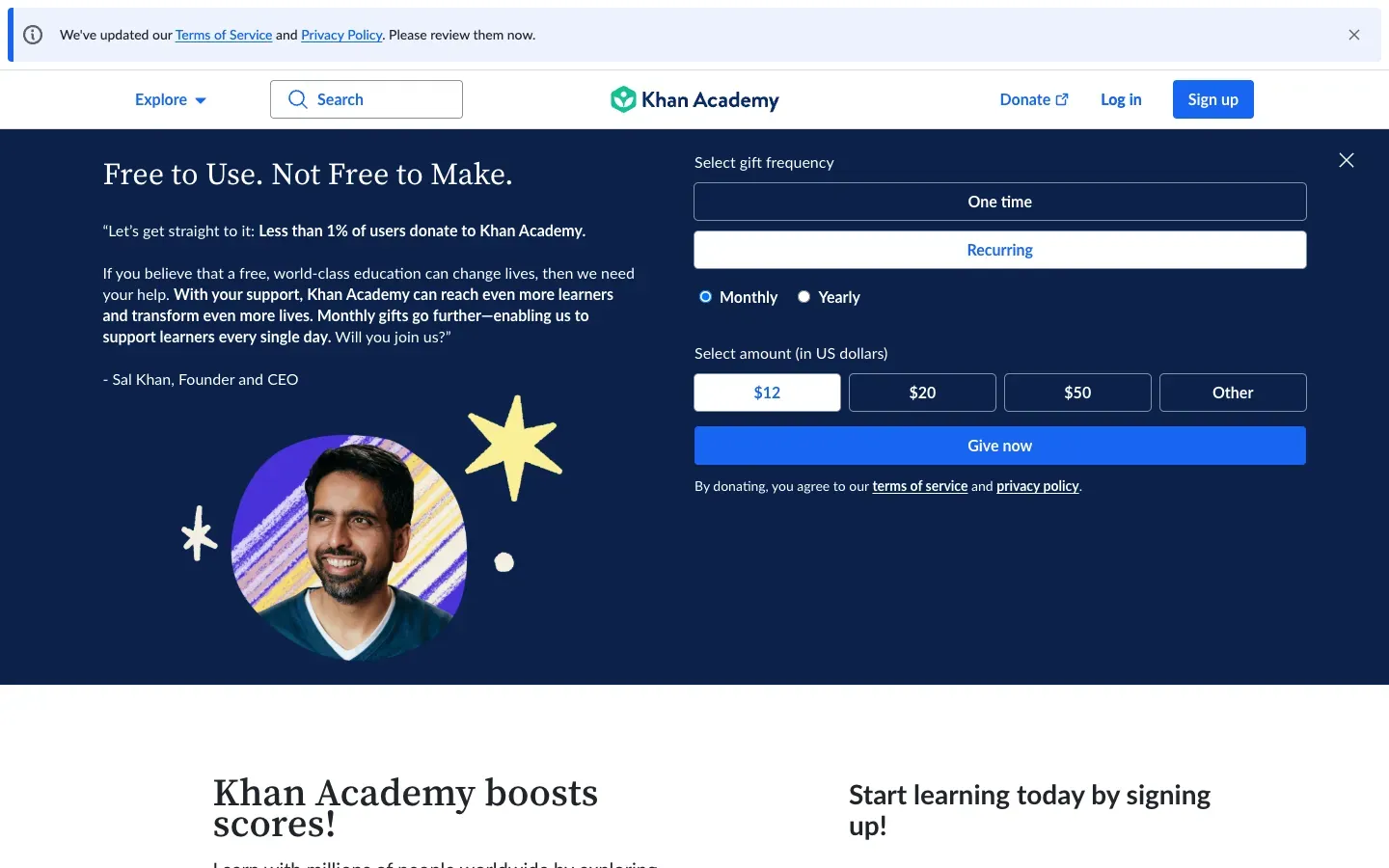 Khan Academy desktop preview
