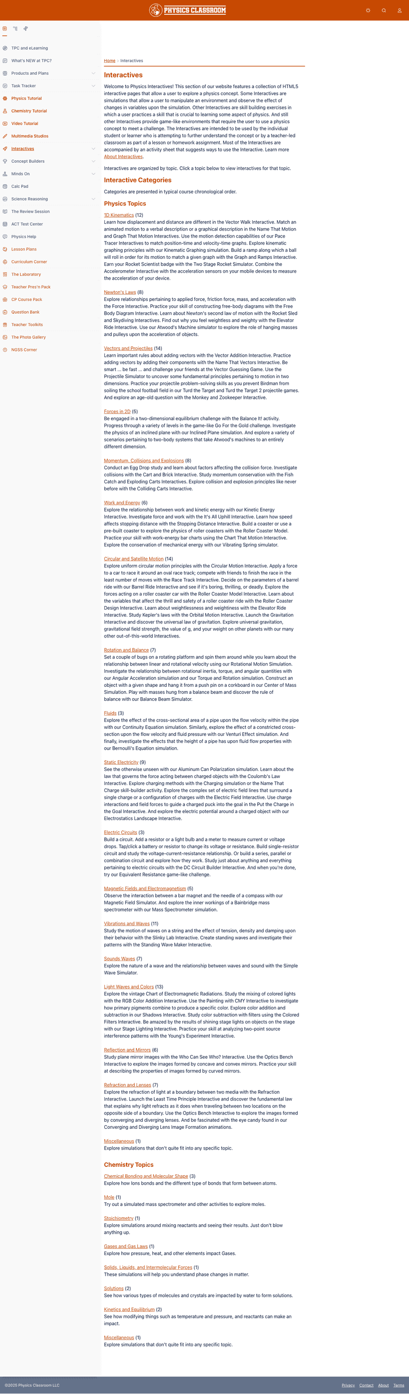 The Physics Classroom Interactives